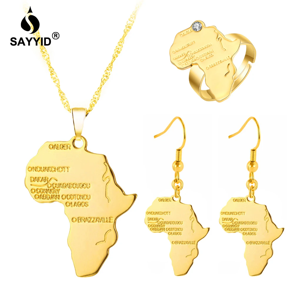 

SAYYID Jewelry Brand Set Jewelry Africa Map Necklace / Earrings / Rings Hip Hop Rock Jewelry for Women's Fashion Set Jewelry JF1