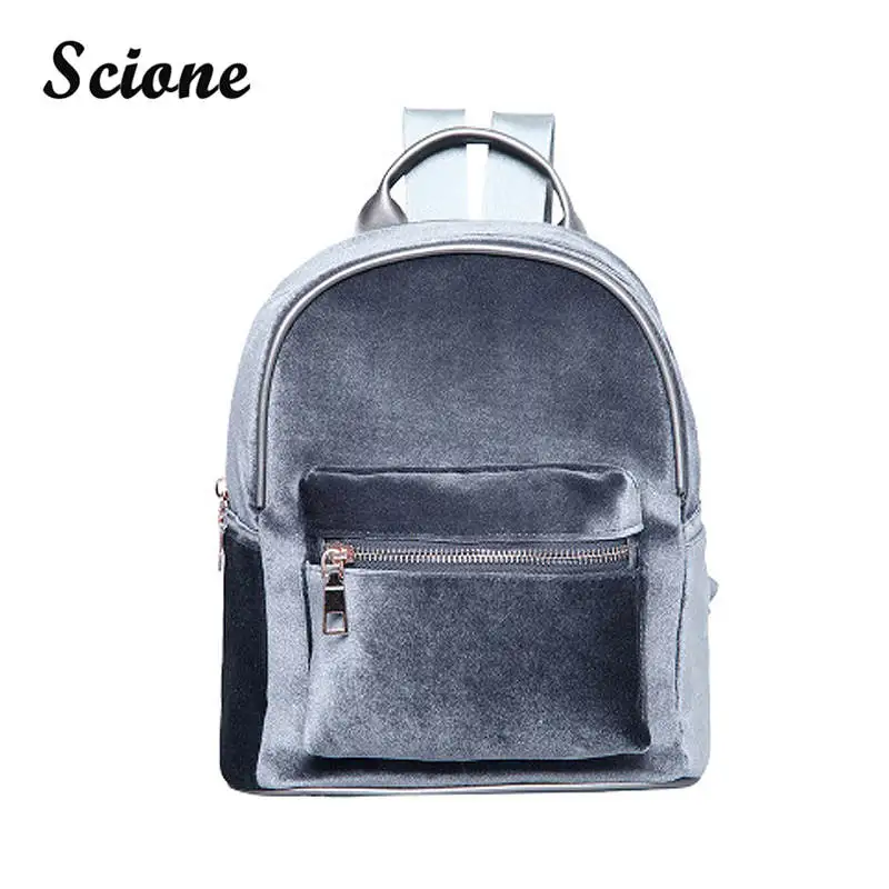 

2017 High Quality Velvet Backpack Casual Small Zipper Patchwork Designer shopper bag School Backpack bolsos mochilas mujer