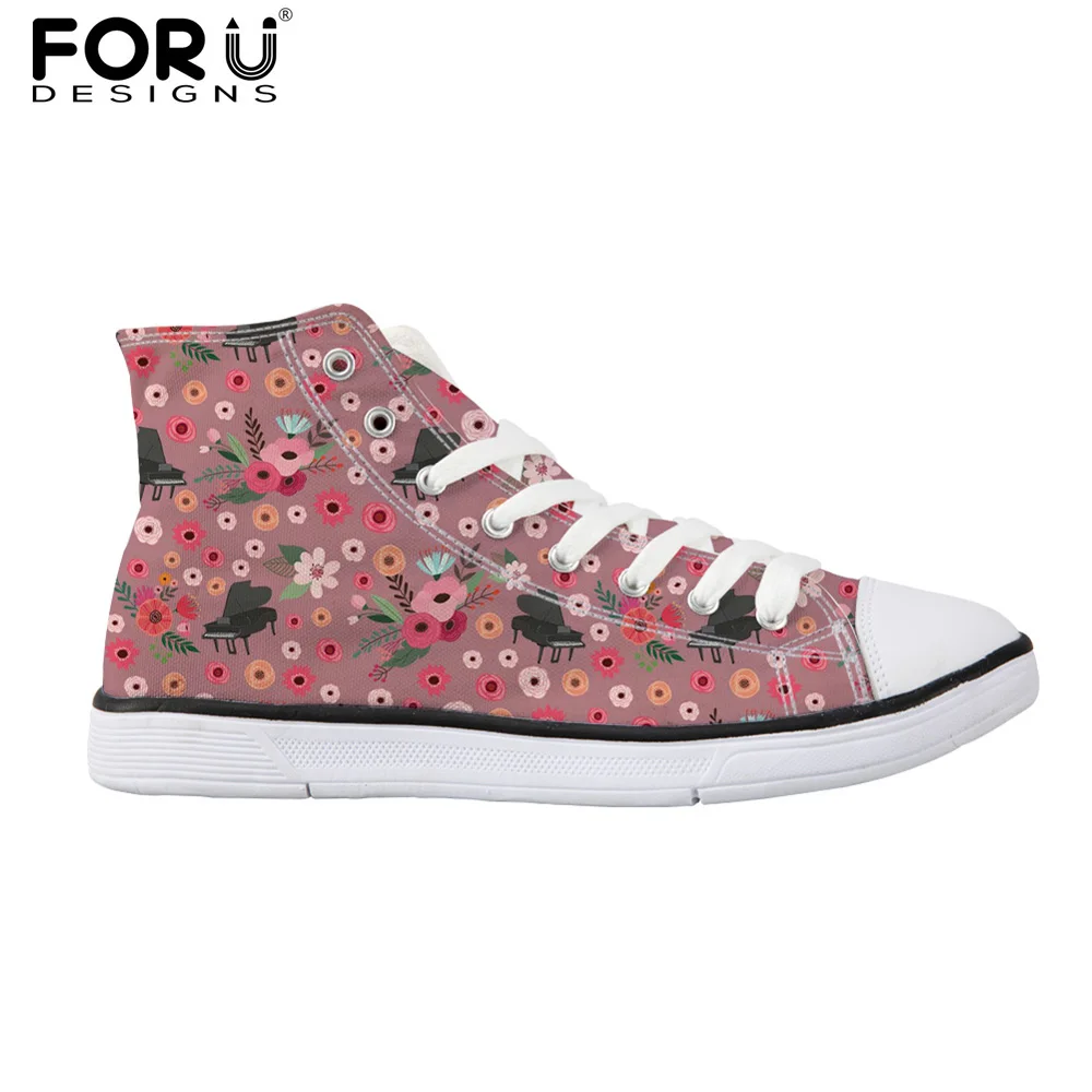 

FORUDESIGNS High Top Women's Vulcanize Shoes Lady's Flower Piano Linen 3D Print Flats Women Canvas Sneakers Woman Zapatos Mujer
