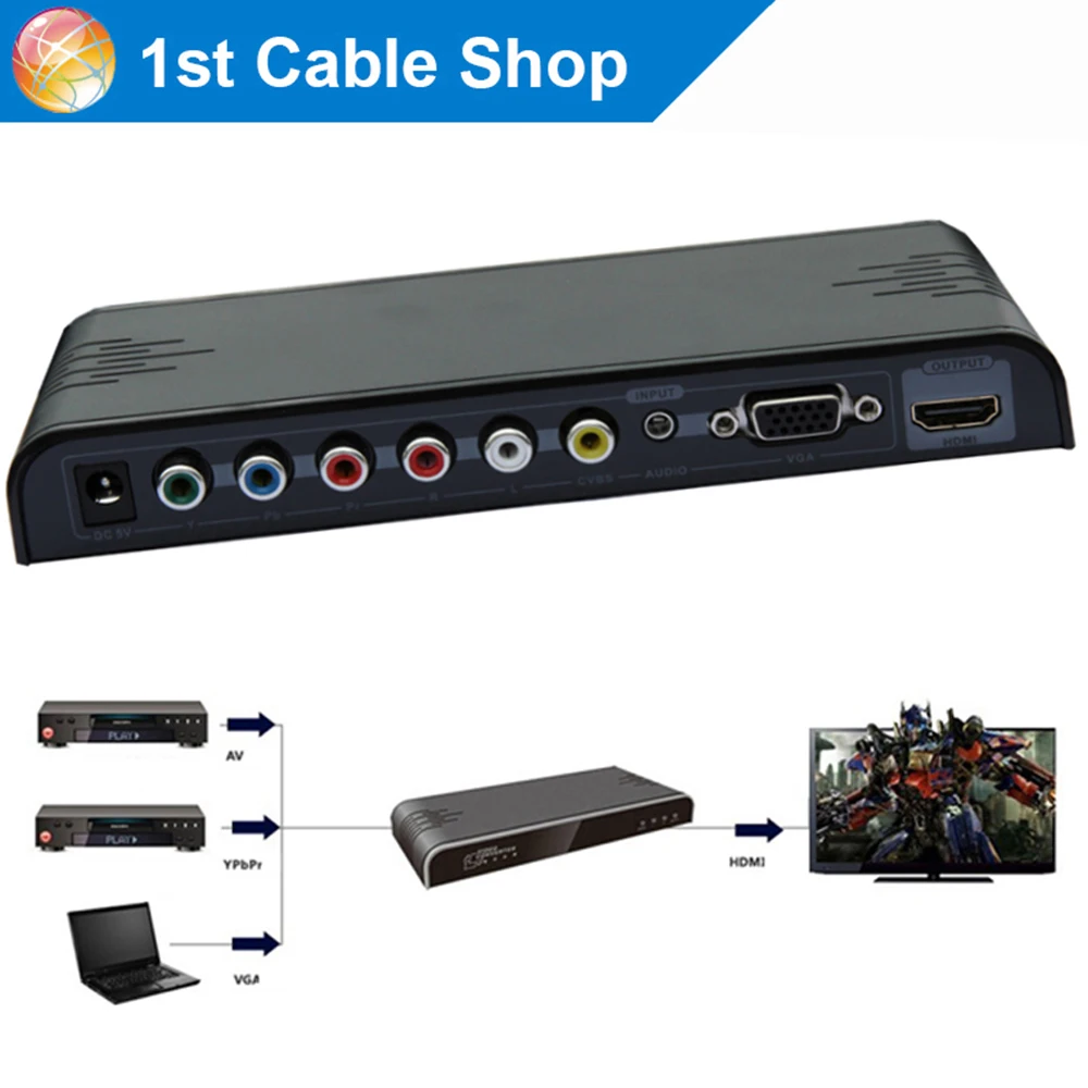 

Mixed inputs Ypbpr VGA composite AV RCA to HDMI converter Switcher video&audio for PC Laptop DVD