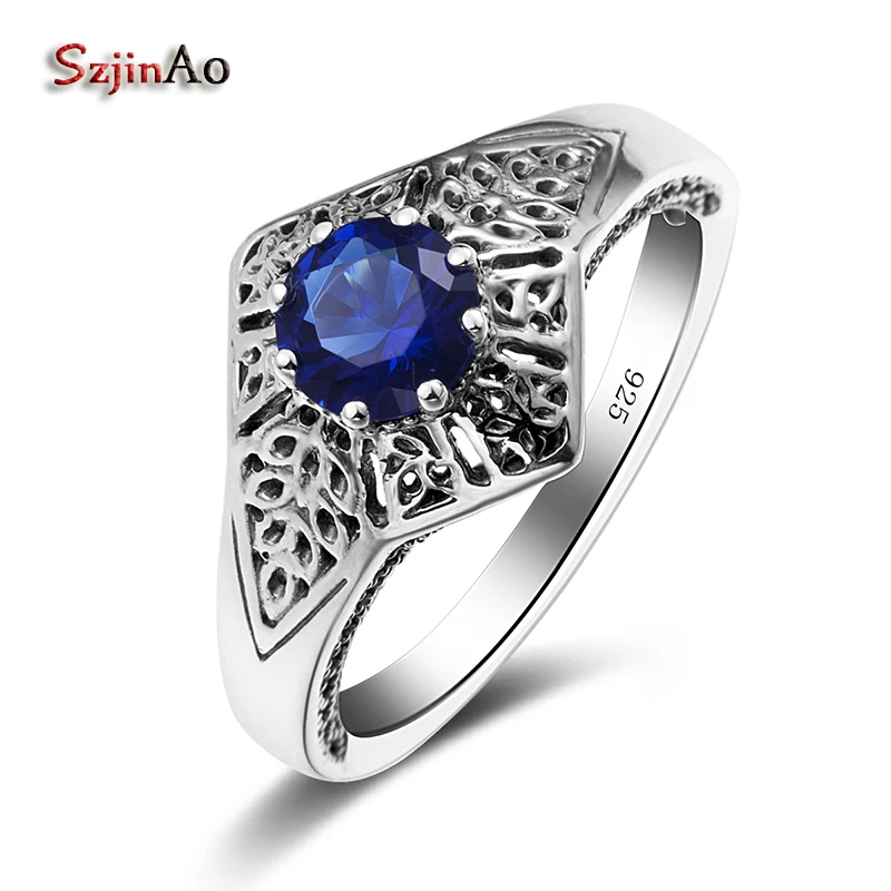 

Szjinao 100% 925 Sterling Silver Jewelry Women Party Superstar Star Ring Sapphire Boho Wholesale Famous Brand Women Ring