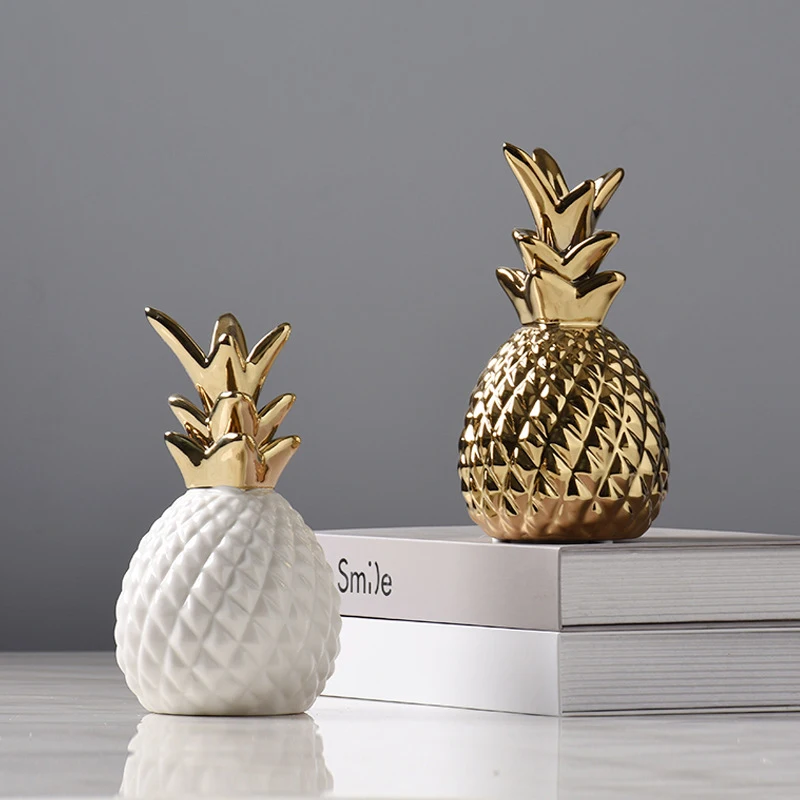 

Creative ceramic pineapple ornaments Modern minimalist bedroom room wine cabinet living room decorations gift Golden white
