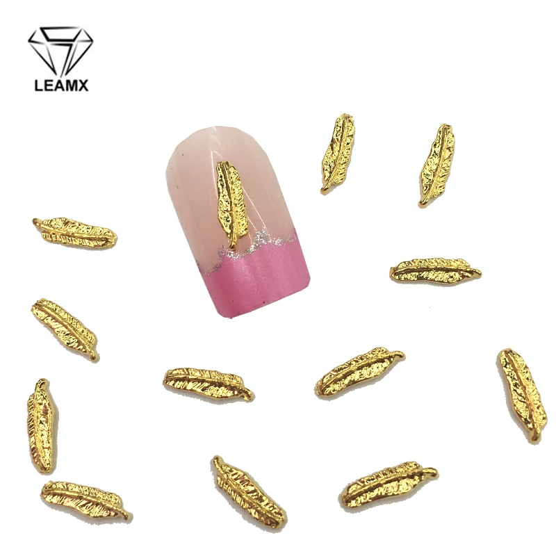 

LEAMX 10 PCS/bag Gold 2*8mm Leaf Nails Art Decoration New 3D Nail Charms Alloy Jewelry For Manicure Leaf Accessories L395