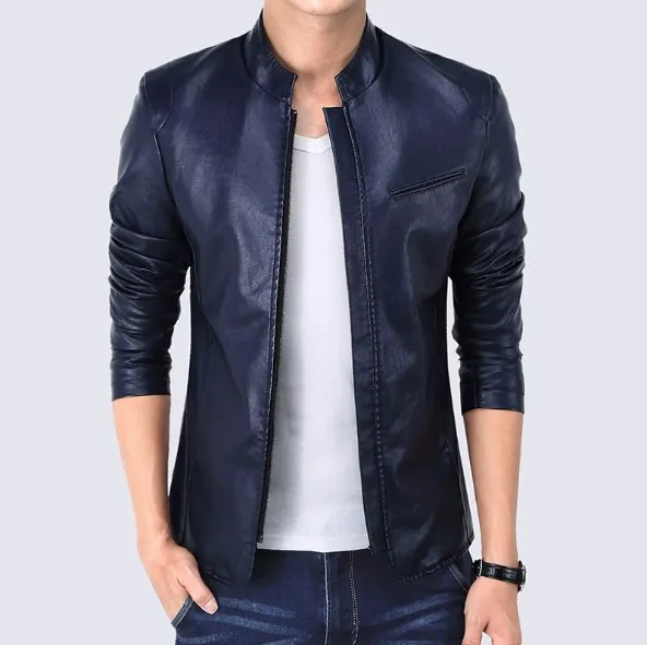 Black Red Blue Mens Faux Leather Jackets and Coats Spring Autumn Slim Fit Leather Jackets Men Plus Size 5XL Blouson Cuir Homme