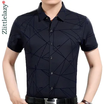 

2019 male fashion brand casual business slim fit men shirt camisa short sleeve argyle social shirts dress clothing jersey 2238