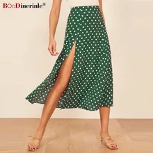 BOoDinerinle Макси Повседневная юбка летняя женская юбка с высокой талией винтажная шифоновая юбка в горошек раздельные сексуальные юбки летние длинные