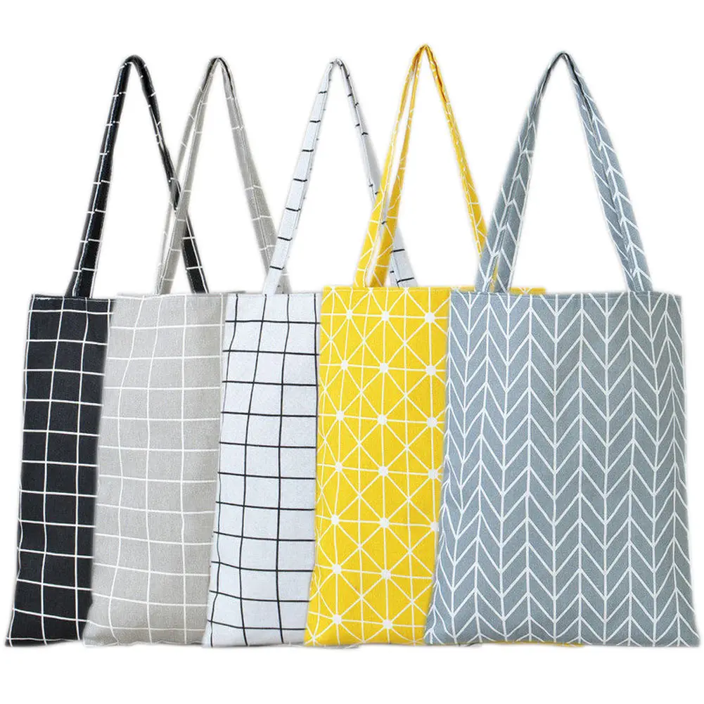 

Fashion Women Shoulder Bag Cotton Linen Grid Striped Handbag Canvas Purse Pouch Ladies Girls Casual Tote Bags PO66