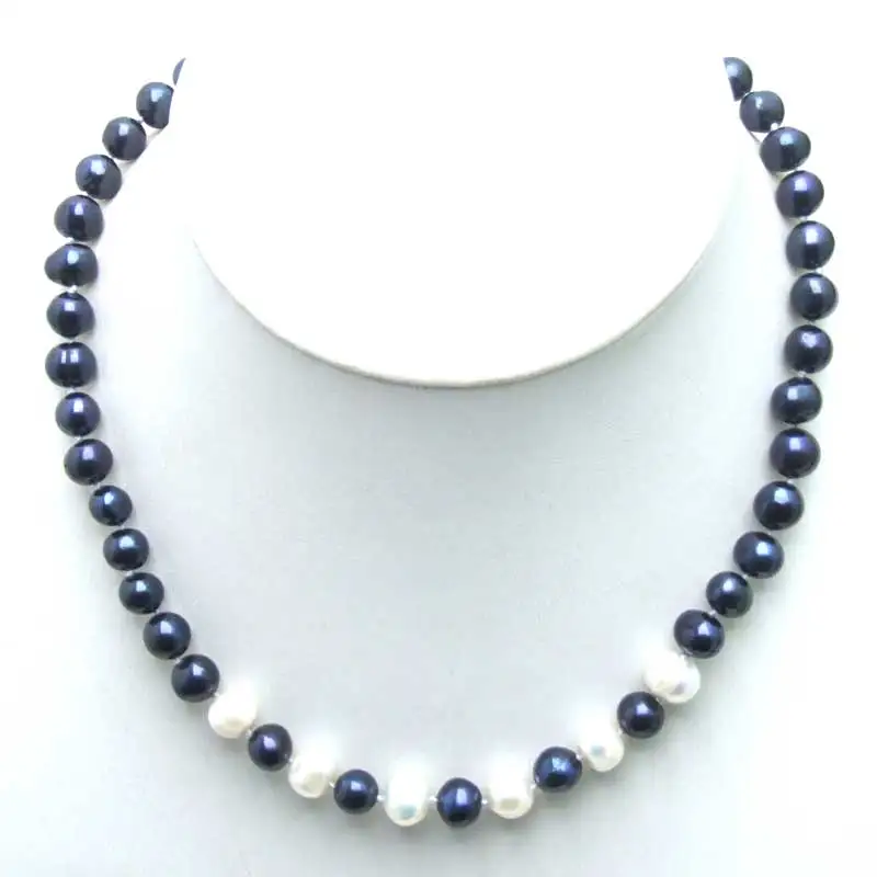 

SALE 8-9mm Black Natural Freshwater Pearl with 6 pieces White PEARL 17" Necklace -5901 Wholesale/retail Free ship