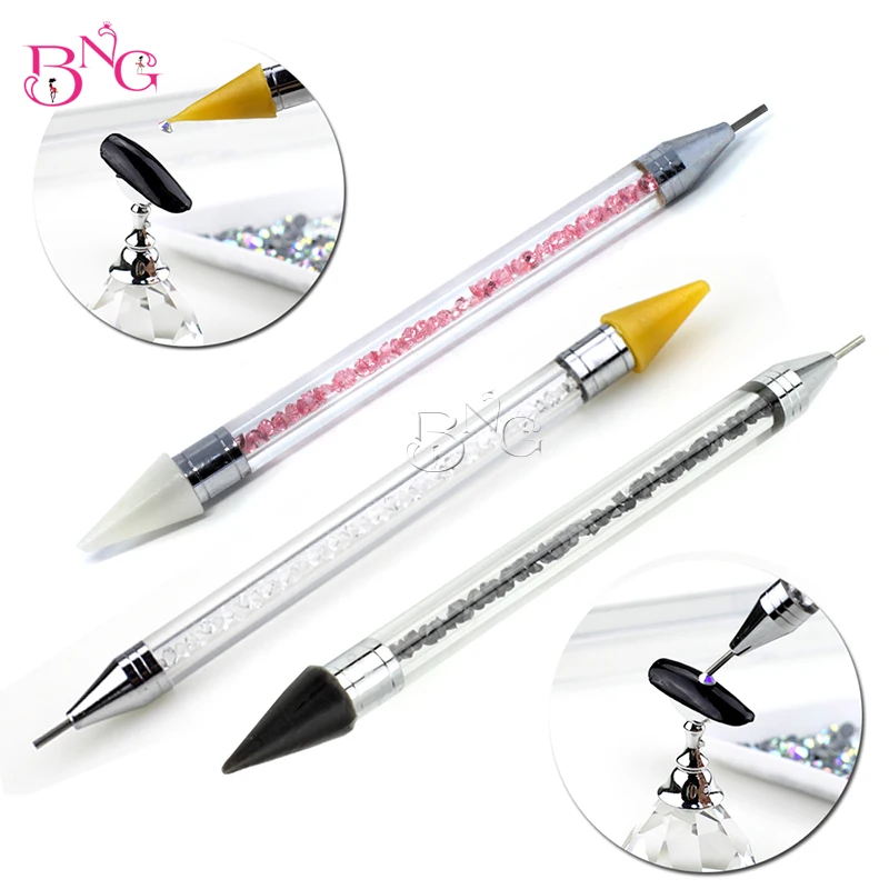 

Pink Dotting Pen Dual-ended Yellow Wax Nail Rhinestone Picker Gem Applicator Tool Self-Adhesive Dot Head Tips Nail Art Tools