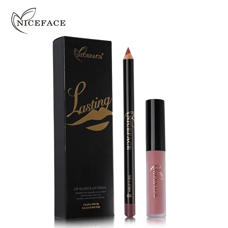 

NICEFACE Lipstick Sets Long Lasting Matte Liquid Lip Stick + Velvet Lips Pencil Makeup Kit Waterproof Batom Sexy Nude Lip Gloss