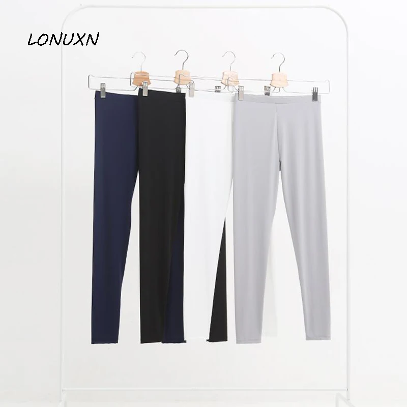 

female thin summer silk elastic tight size mm fat thin black feet seven / nine pants