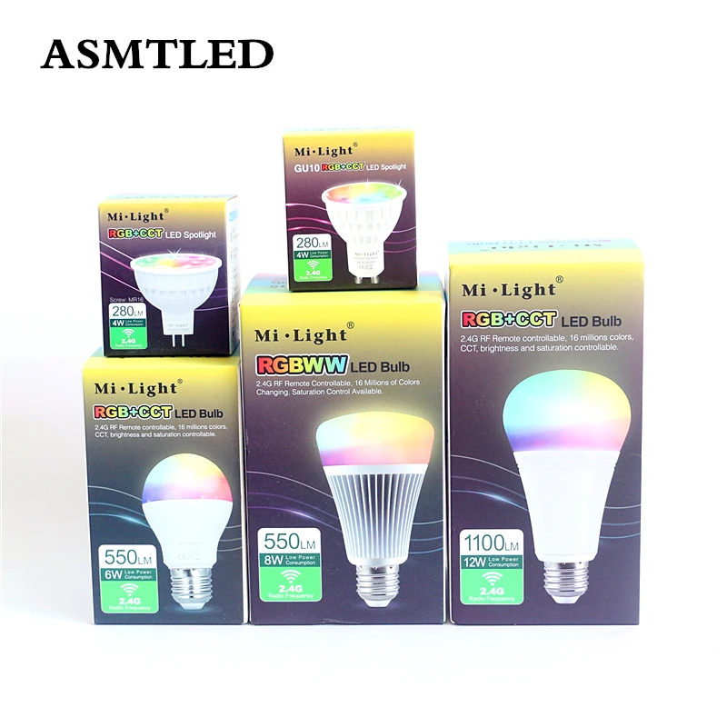 

2018 Full New Mi Light RGB+CCT LED Bulb MR16 GU10 E14 E27 RGBWW LED Lamp 4W 5W 6W 9W 12W RGB+White+Warm white LED Spotlight