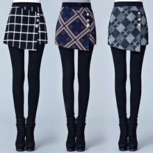 Осень и зима плюс бархат толстый Поддельные два предмета наборы леггинсы юбка