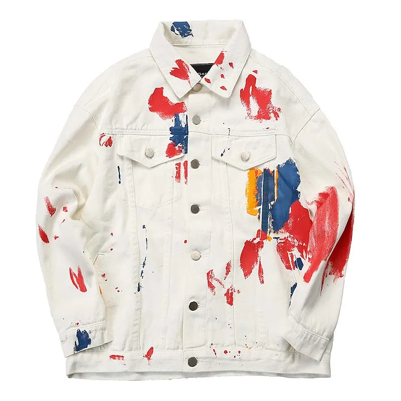 Mcikkny Brand Vintage Men's Graffiti Print Jean Jackets Paint Splash Loose Denim Jackets Hi-street Streetwear Coats For Male   (9)