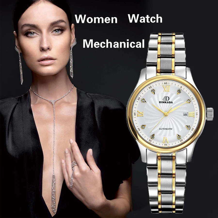 2017 BINKADA Luxury Brand font b Mechanical b font Watch font b Women b font Leather