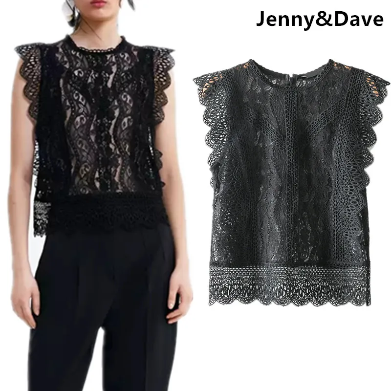 

Jenny&Dave blusas mujer de moda 2019 lace solid hollow out sleeveless wave kimono blouse womens tops and blouses 0410