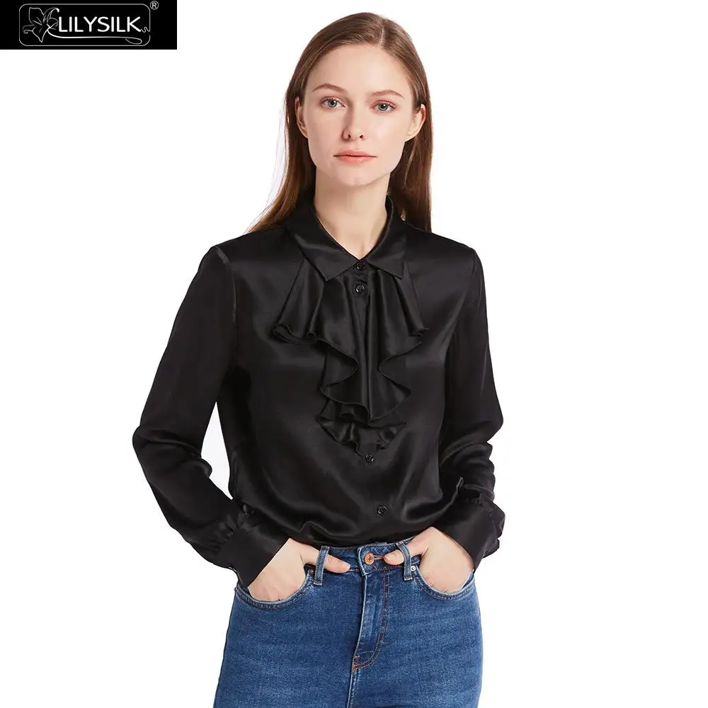 

LilySilk Shirts Blouse 22 momme Feminine Elegant Cascade Front Silk 100% Charmeuse Glossy Sophisticated Knitting Free Shipping