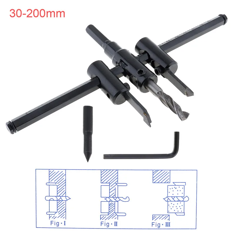 30-300 мм/200 мм/120 мм регулируемый самолет типа дерево Круг отверстие пилы резак набор инструментов сверло аккумуляторной дрели для деревообработки - Цвет: 30-200mm