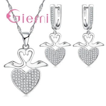 

Complicated Hollow Swan 925 Sterling Silver Cubic Zirconia Heart Young Ladies Festival Jewelry Set Anniversary Surprise