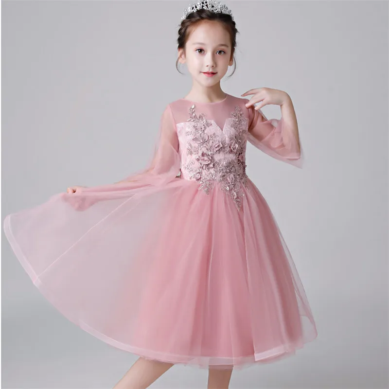 

2018 Girls Children Elegant Birthday Wedding Party Tulle Princess Lace Dress Kids Teens Luxury Piano Princess Costume Long Dress