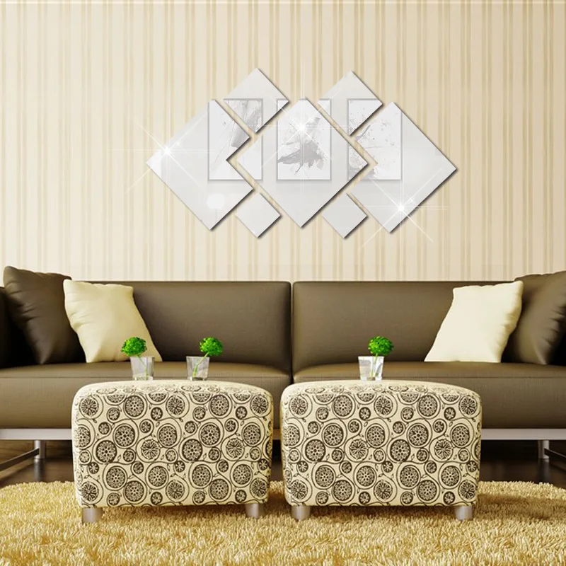 Free shipping Mirror wall stickers, diamond shape mirror sticker