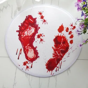 

Round Toilet Floor Mat Carpets Creative Flannel Halloween Horror Blood Footprints Mats Anti-slip Doormat Bath Mats