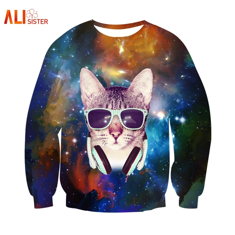 Alisister 2019 New Fashion Men/women's Unicorn Cat Hoodie Winter/autumn 3d Galaxy Sweatshirts Clothes Harajuku Animal Sweatshirt