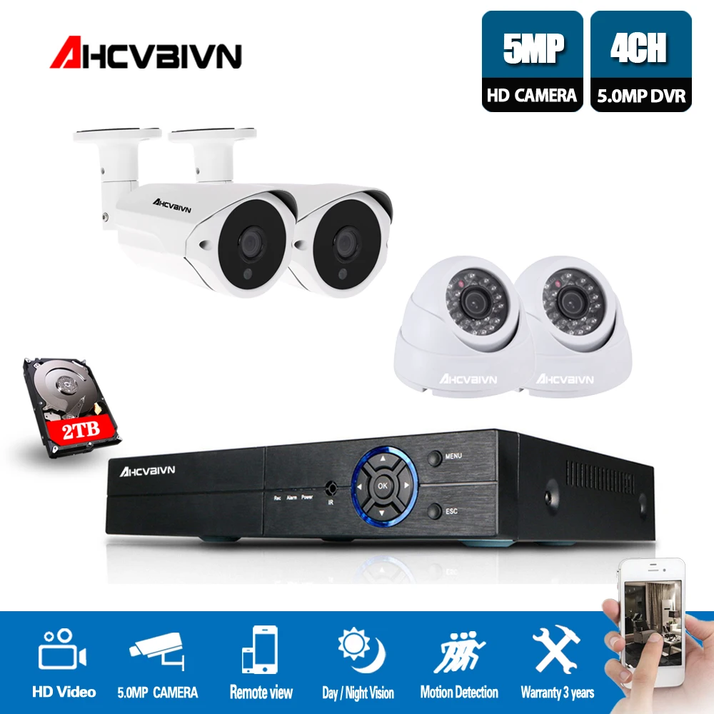

AHCVBIVN 5MP Security Camera System 5.0MP CCTV Surveillance Kit 4CH DVR 5MP Video Output Kit 40m Night Vision Camera HDMI P2P
