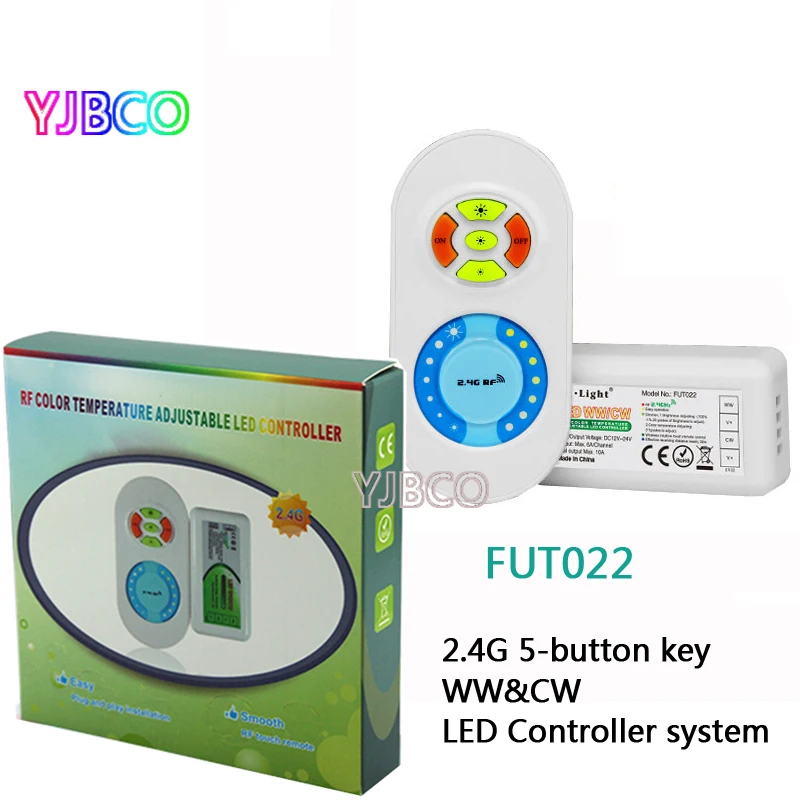 

2.4G Milight DC12V 24V FUT022 RF dual white CT color temperature and brightness adjusting dimmer controller for led WW&CW strip