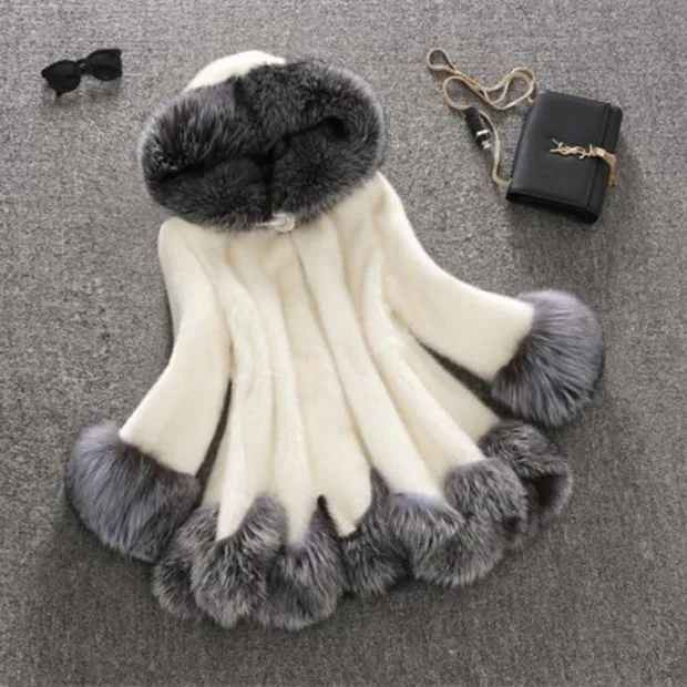

2019 new imitation mink coat, women's fur coat, long and medium long hat
