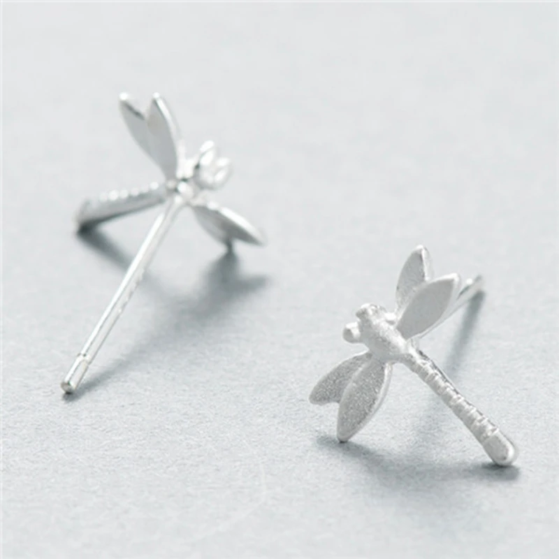 

New 925 sterling silver dragonfly stud earrings female matte lovely dragonfly earrings stylish and sweet silver earrings