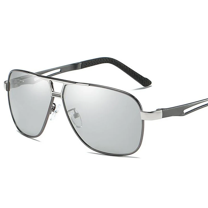 Фотохромные солнцезащитные очки для мужчин пилот поляризованные солнцезащитные очки ретро авиация очки ночного видения для мужчин Хамелеон очки - Цвет линз: gray frame