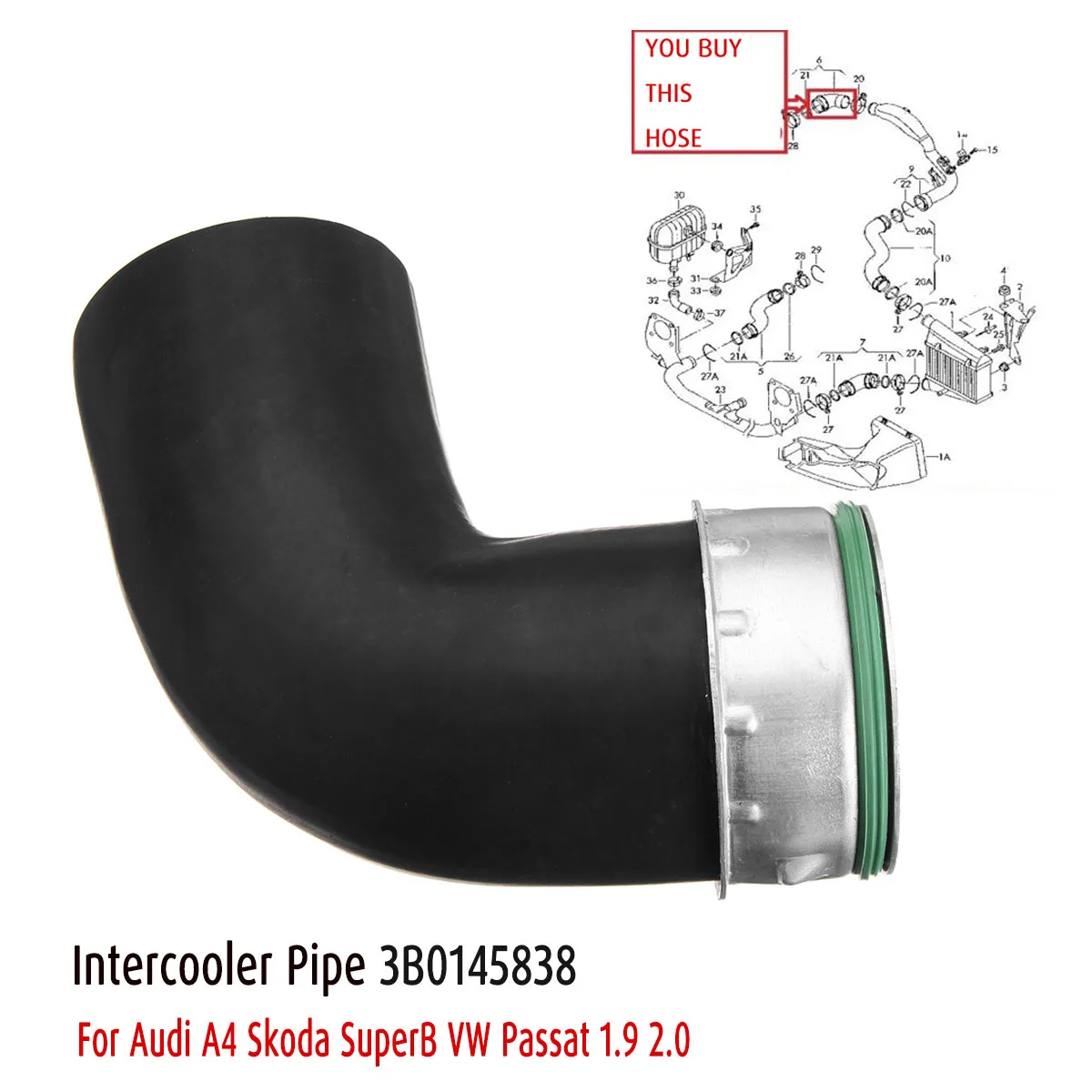 

Turbo Intercooler Hose Pipe 3B0145838 For Audi A4 B6 B7 for Skoda SuperB for VW Passat 1.9 2.0 TDI