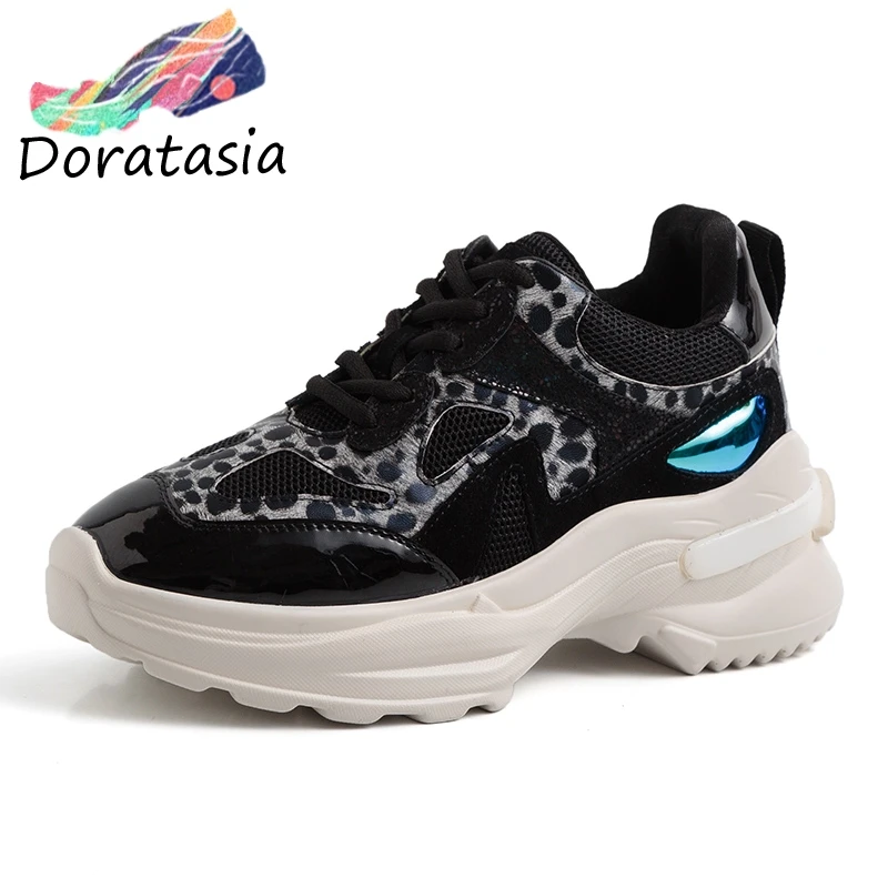 

DORATASIA 2019 INS Hot Patchwork Genuine Leather Mesh Sneakers Women Large Size 35-42 Ladies Casual Women Platform Shoes Woman