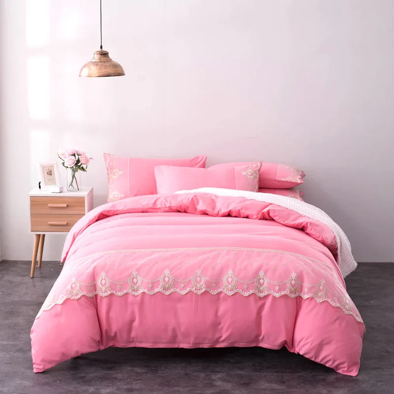 

Lace Bedding Set Single Queen King Size Solid Color Duvet Cover Set Bed Linen Quilt Cover