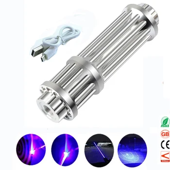 

Most Powerful Blue Laser Pointers USB Rechargeable Built in Battery Laser Torch 450nm 10000m Focusable Flashlight burn match