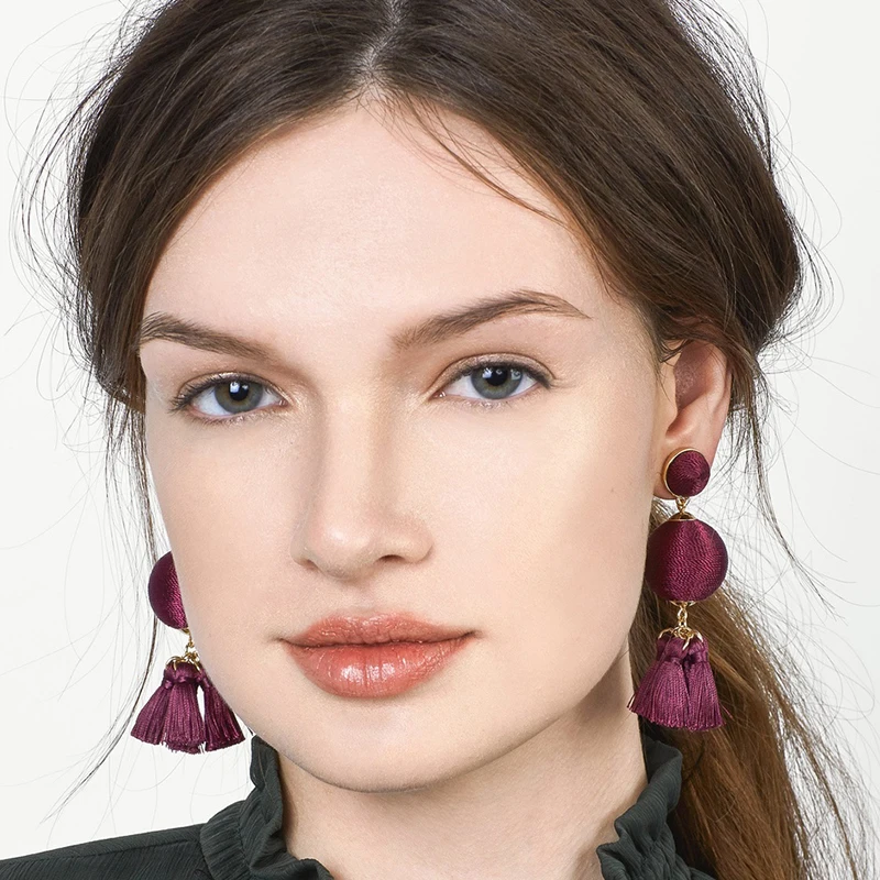 

JURAN Bohemian Fashion Fringed Sector Pendant Tassel Statement Earrings Women Boho Wholesale Wedding Drop Dangle Earrings