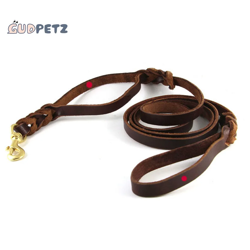 ##BUY Braided Dog Leash 100% Cow Leather Dog Rope with Two Handles for German Shepherd Labrador Pitbull 180cm Long