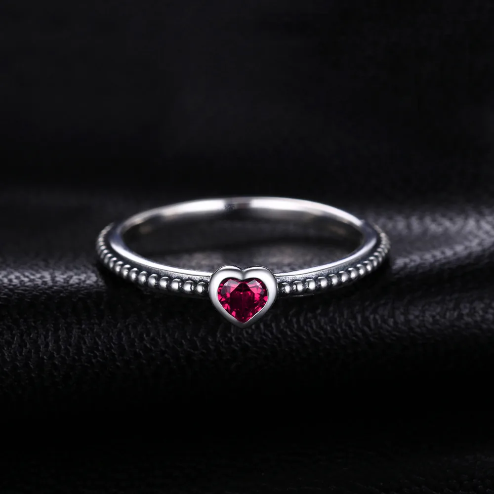 Jewelrypalace Love Heart Birthstone Created Rubies Stackable Ring 925 Sterling Silver Ring Women Fashion Engagement Ring