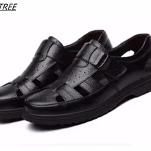 Летние Брендовые мужские сандалии из натуральной кожи; новые модные мужские сандалии; цвет коричневый, черный; мужские кожаные туфли на мягкой плоской подошве; повседневные сандалии для папы