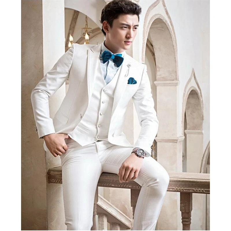 Caballero moda el precioso traje para novio novio trajes de boda moda Color puro esmoquin boda para hombre (chaqueta + Pantalones + chaleco)|mens wedding tuxedos|wedding tuxedo - AliExpress