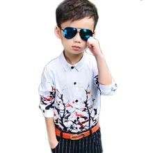 Детские топы, костюм Демисезонный детская Цветочный принт рубашки для мальчиков деловая рубашка с длинным рукавом для мальчиков, свадебная блузка A45