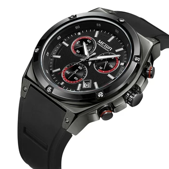 

Fashion Megir Top Brand Relogio Masculino Men Watch Luxury Chronograph Calendar Sport Wristwatch Military Army Rubber Male Clock
