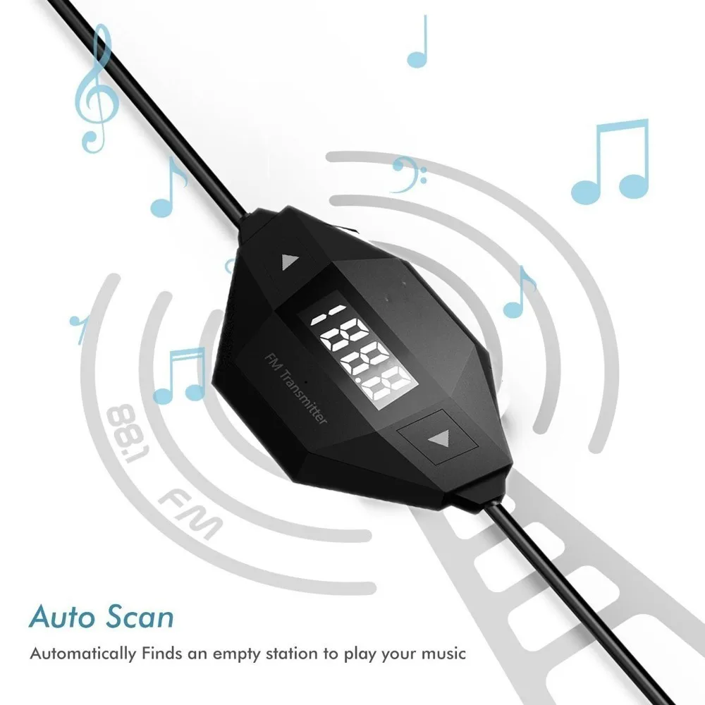 zebra car Wireless FM Transmitter Radio Car Kit for Smart Phones bundle with 3.5mm Audio Plug and Car Charger, Black