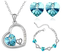2014 Free Shipping wedding brand jewelry sets 18K Platinum plated Austrian Crystal Heart pendant Necklace Earrings 83004 2018 new arrival exaggerated big necklace and earrings jewelry sets austrian crystal for wedding or party ethnic free shipping