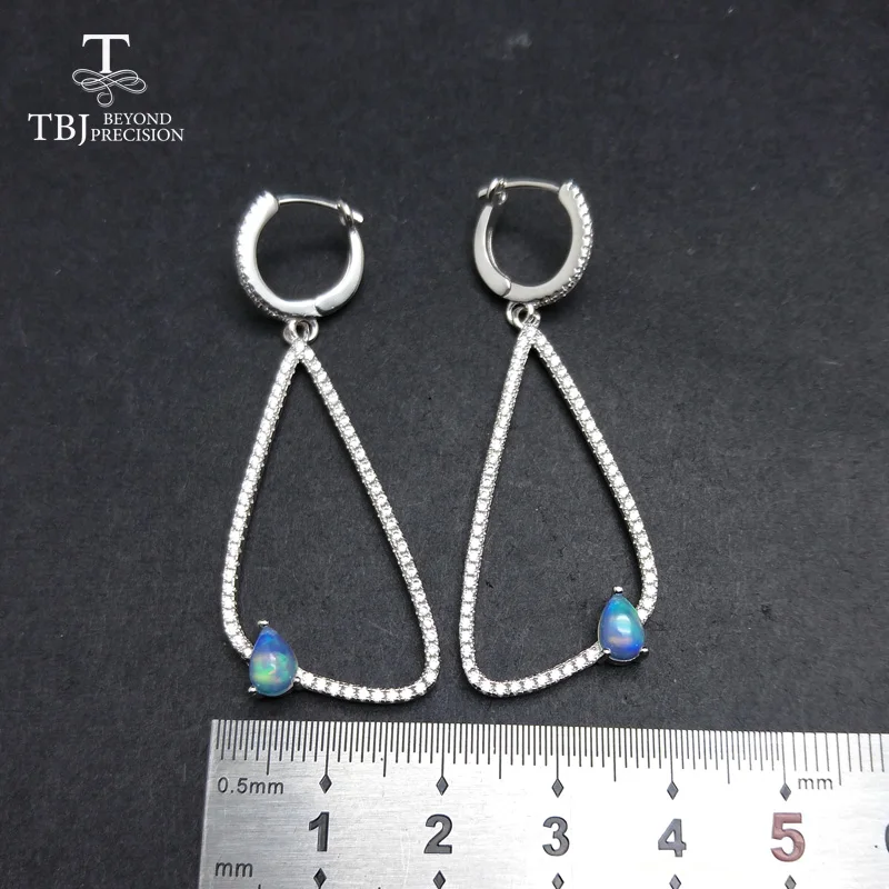 

TBJ,Stylish earring 925 silver with natural ethiopian Opal ,simple and elegant clap earring for lady as gift with jewelry box