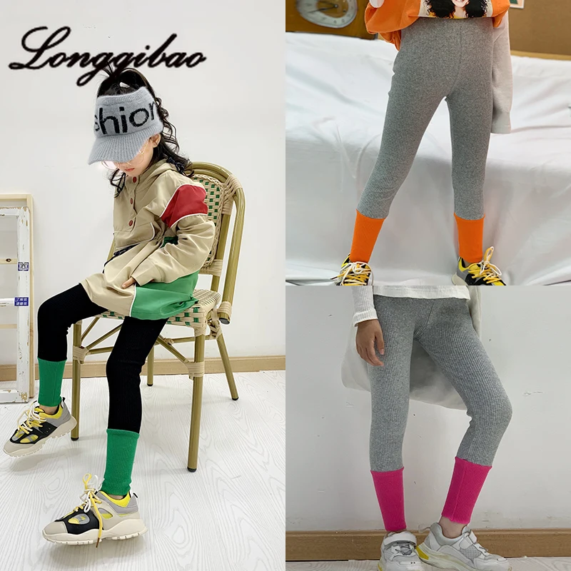 

Girls thin section Slim color matching leggings 2019 early autumn new leggings foreign gas wear trousers tide children