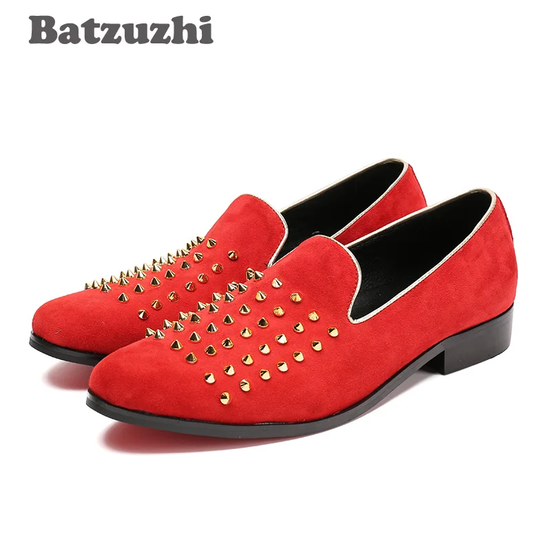 Pisos Rojo Moda Red Hombres Con Estilo Remaches Zapatos Cuero Suede Roafers Batzuzhi Italiano Causl wpCqHXC