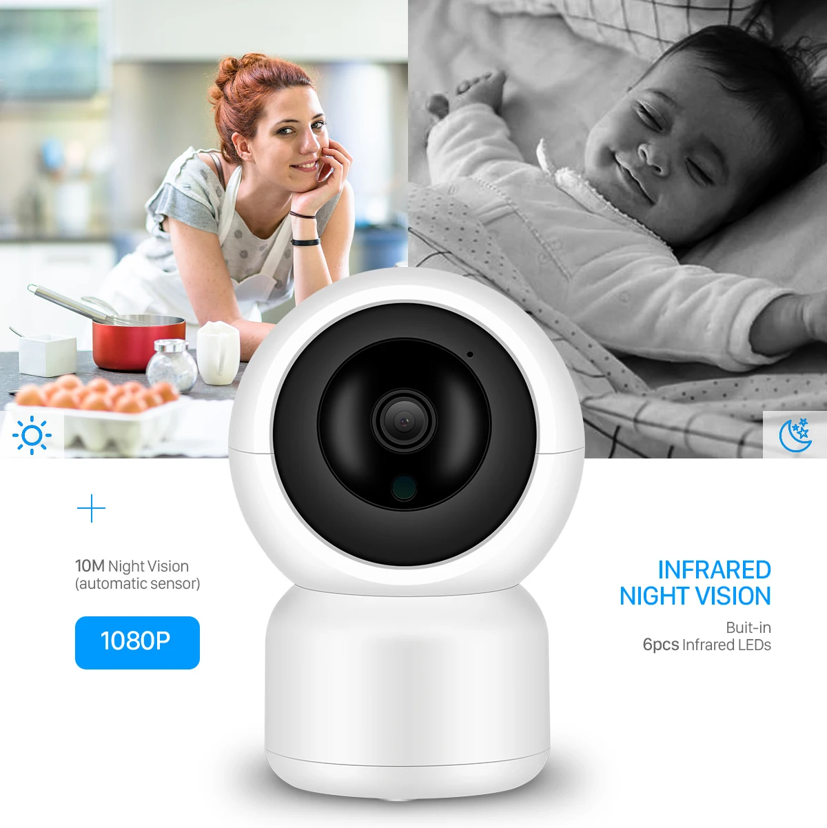 BESDER 1080P IP Camera Wireless Home Security Camera Surveillance Camera Wifi Night Vision CCTV Camera Baby Monitor Smart Track