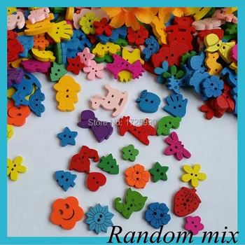 

100pcs Colorful Cartoon Mix 2 Holes Wood Buttons Sewing Craft Scrapbooking Products Clothing Accessories botoes para artesanato